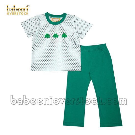 Lucky leaf hand embroidered boy set - BB1824